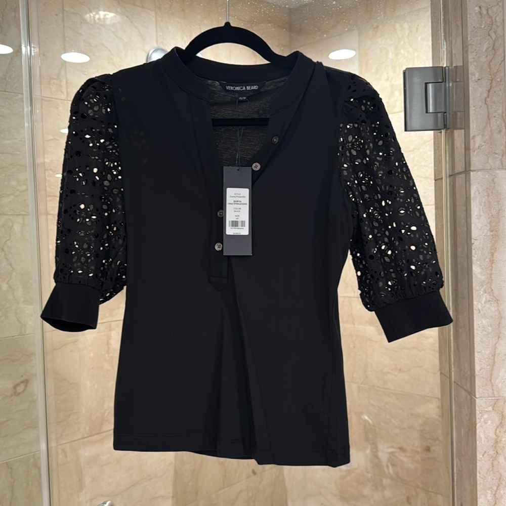 Coralee Black Top with Lace Sleeves